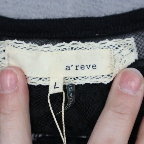 Areve Sweater Womens L Black Gray Cardigan Long Sleeve Stripe Button Knit Lace - Picture 2 of 16